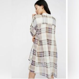 Free people oversized plaid long button up down medium dress tunic top